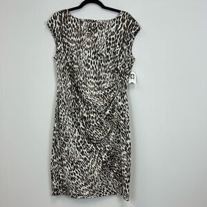 Anne Klein Leopard Print Dress Gathered Waist Size 14 NWT